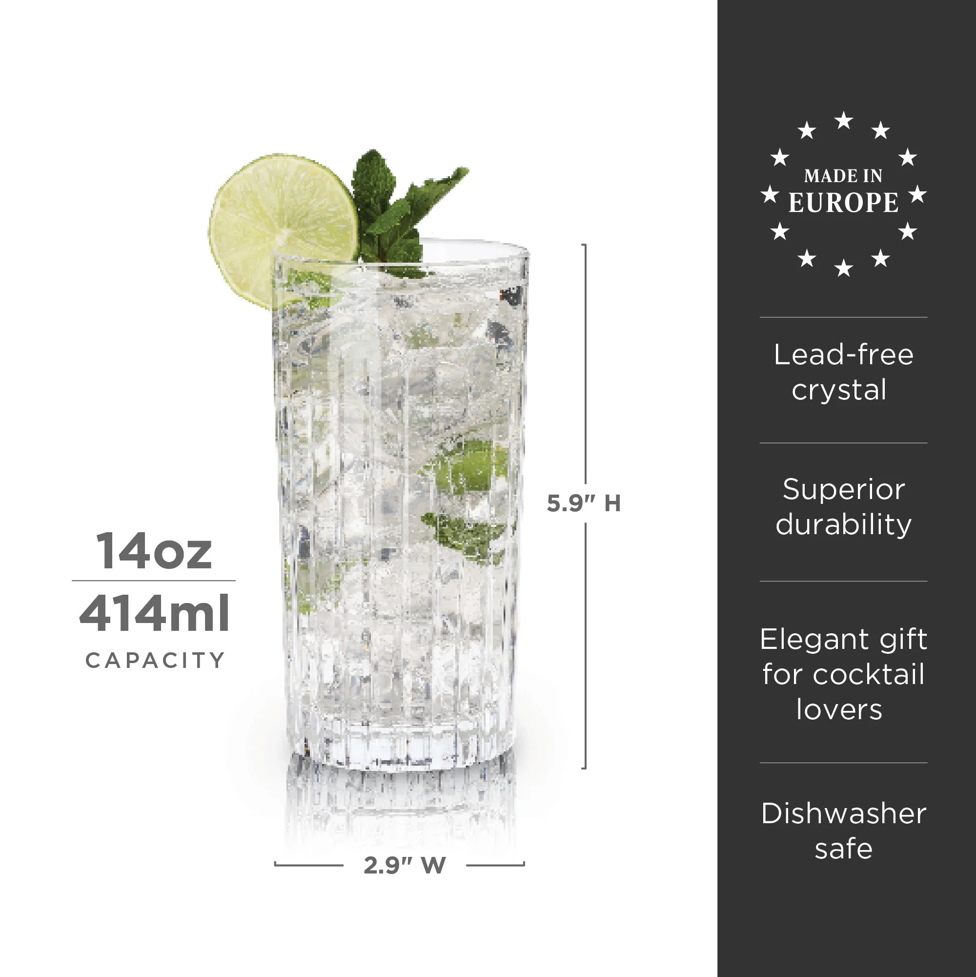 Reserve Milo Crystal Highball Glasses Set of 4 - Image 6