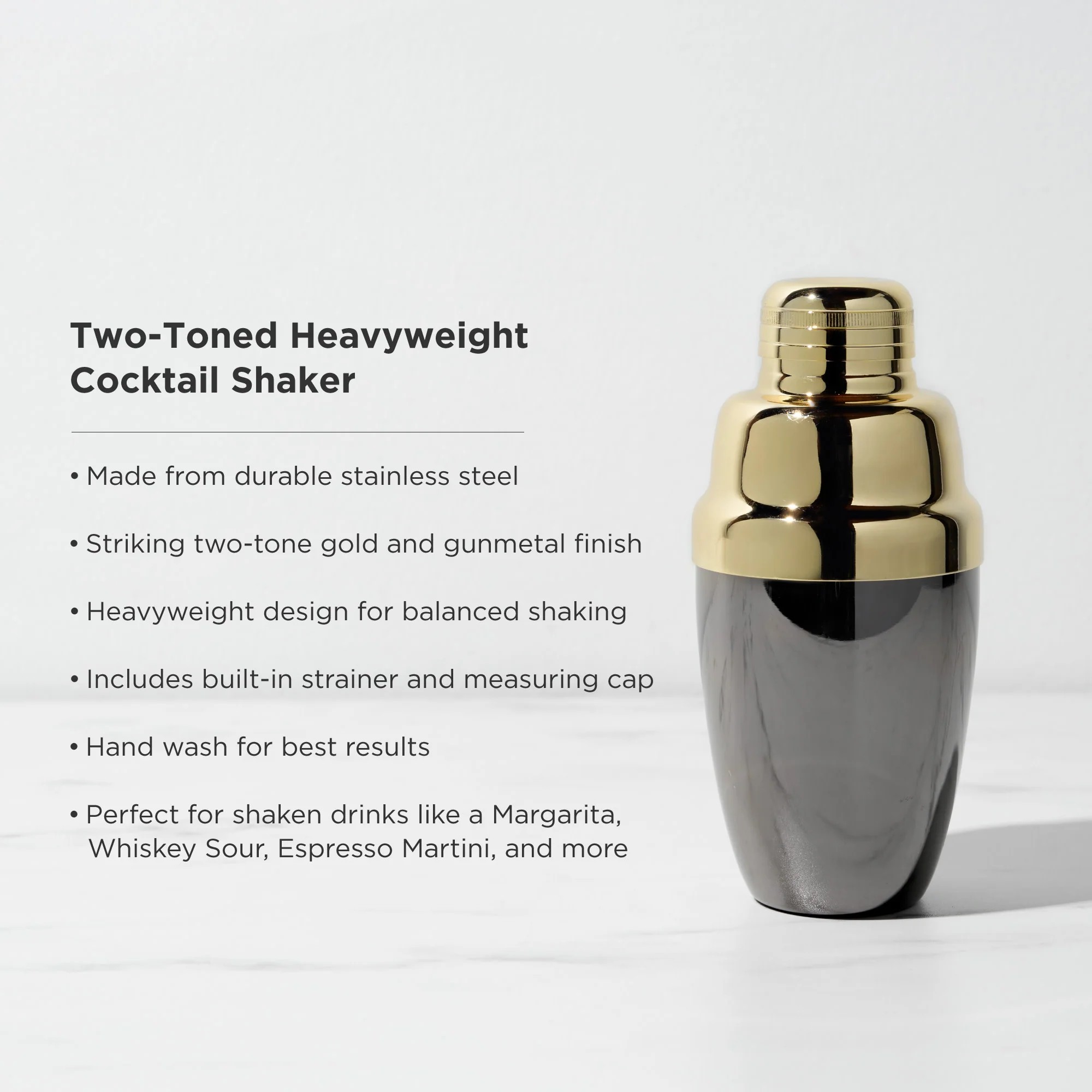 Heavyweight Cocktail Shaker in Black & Gold - Image 5