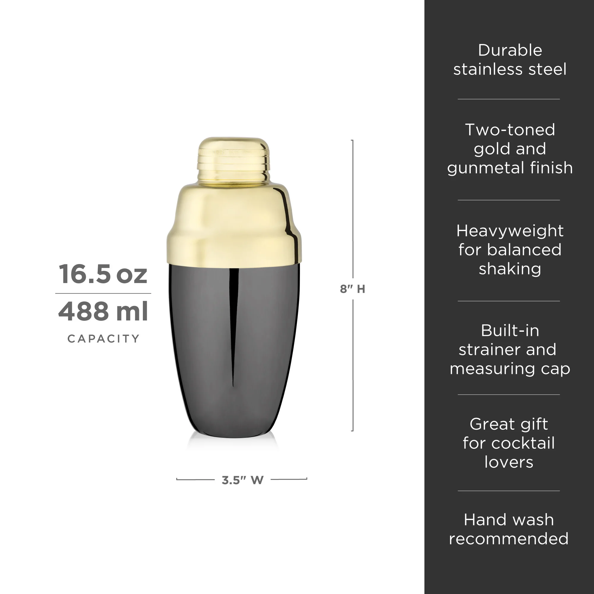 Heavyweight Cocktail Shaker in Black & Gold - Image 6