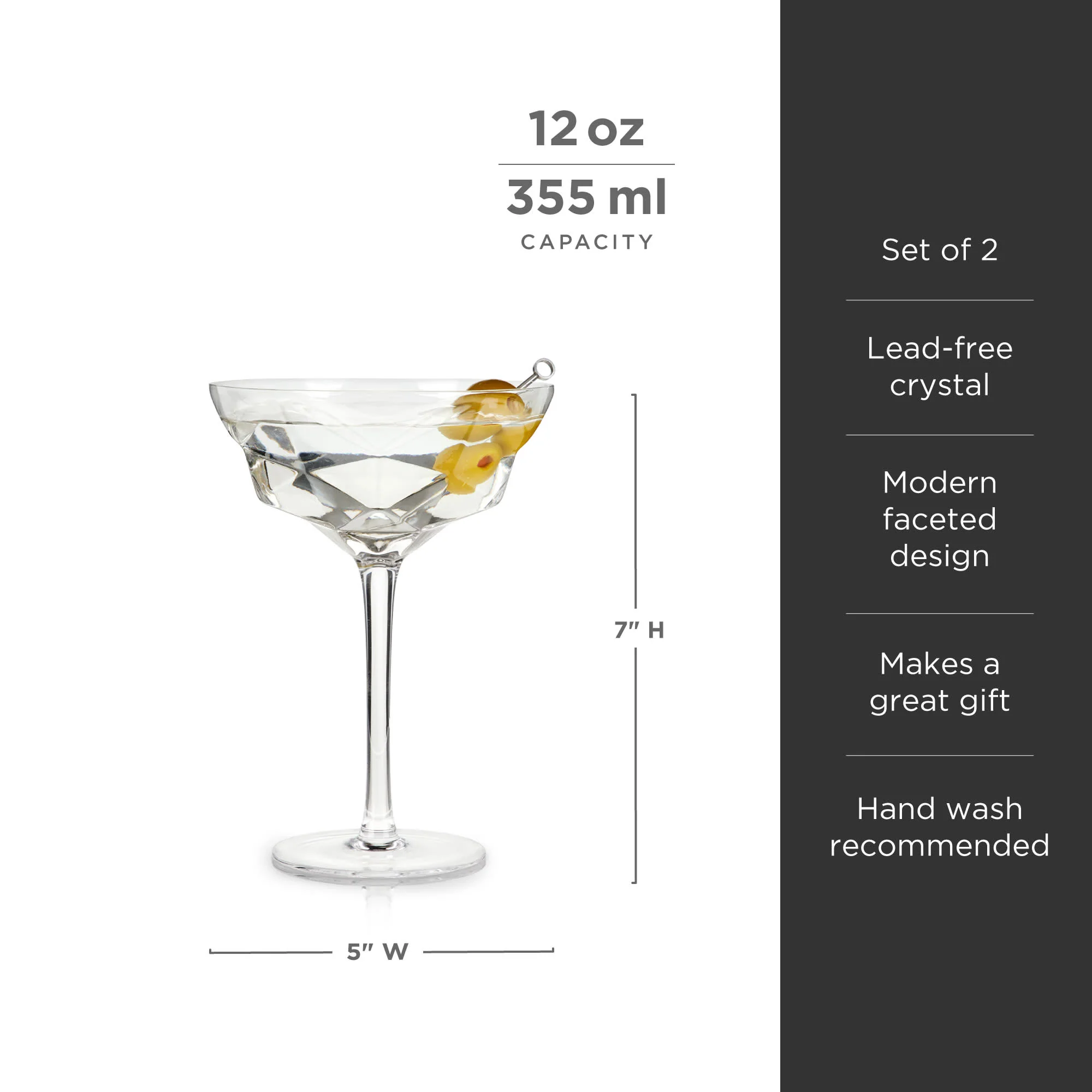 Seneca Faceted Crystal Martini Glasses Set of 2 - Image 6