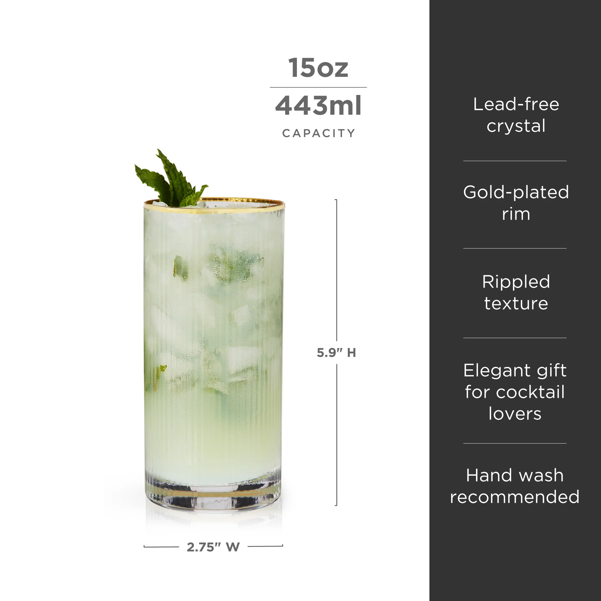 Meridian Crystal Highball Glasses Set of 2 - Image 6