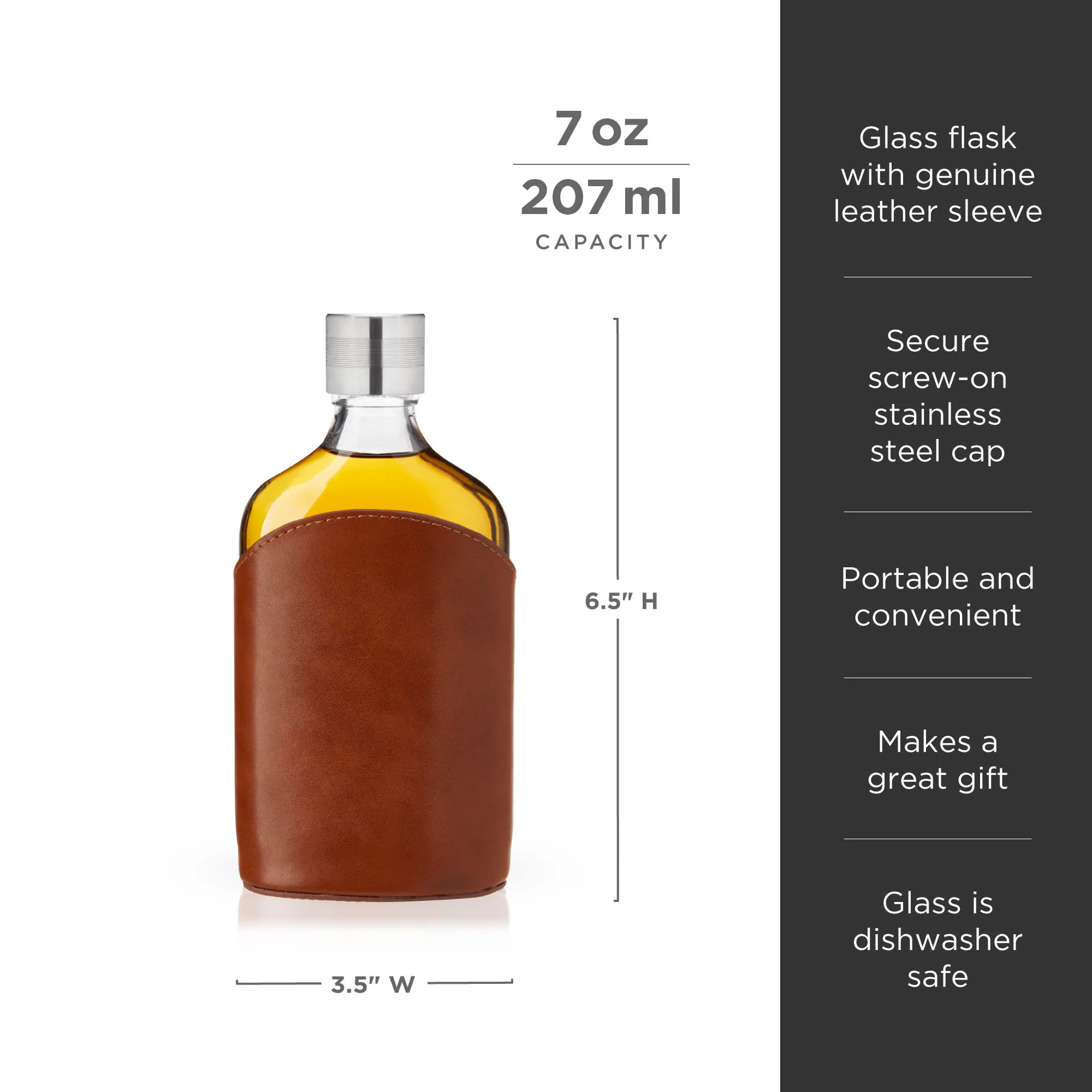 Parker Leather-Wrapped Glass Flask - Image 6