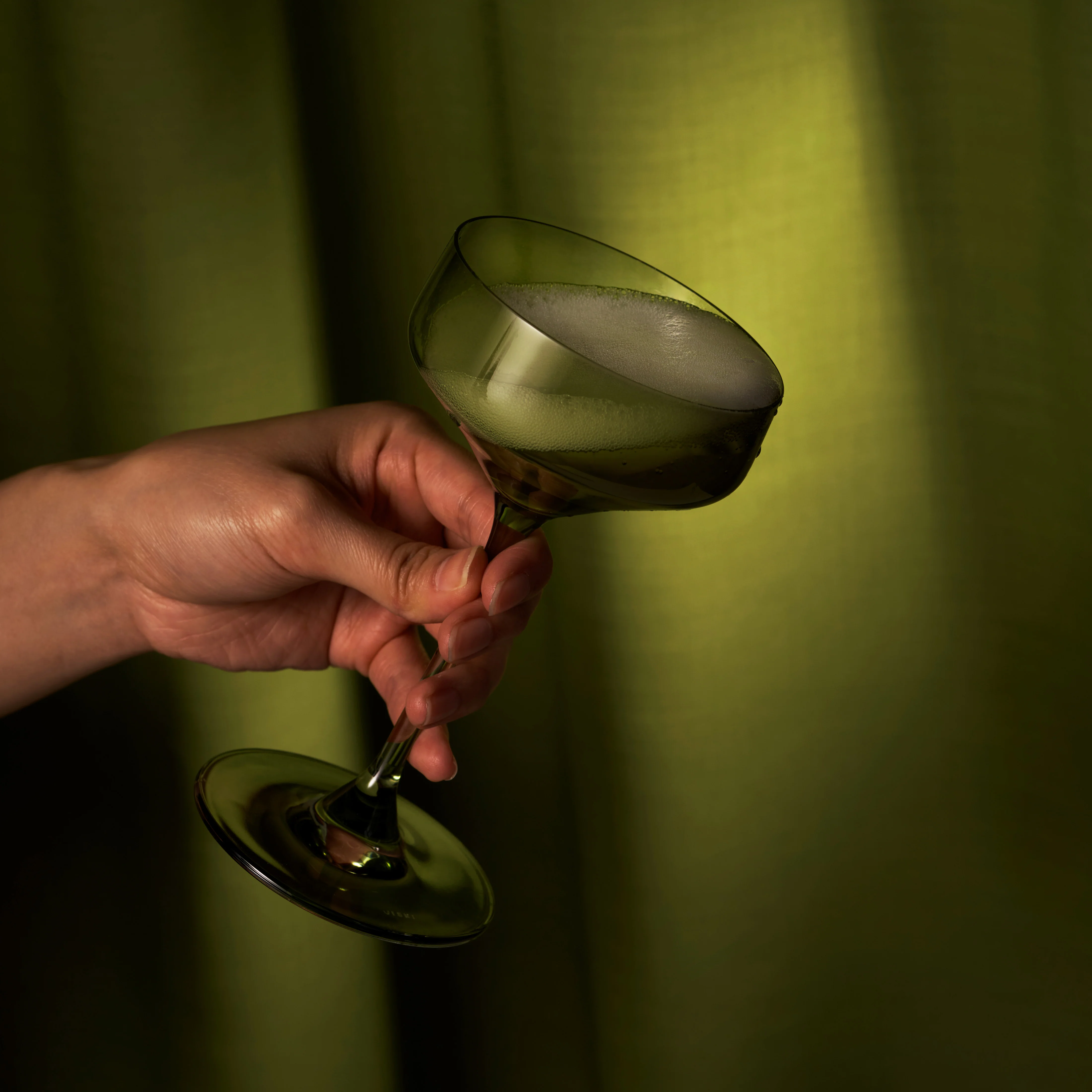 Reserve Nouveau Crystal Coupe Glasses in Sage Set of 2 - Image 2
