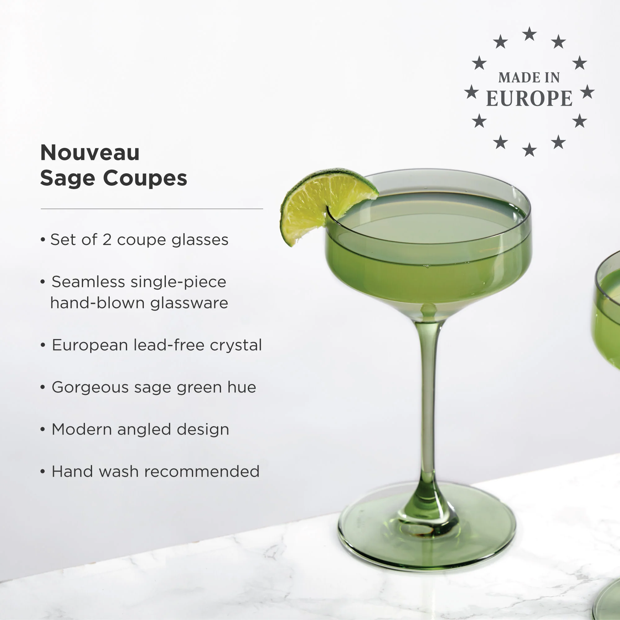 Reserve Nouveau Crystal Coupe Glasses in Sage Set of 2 - Image 5