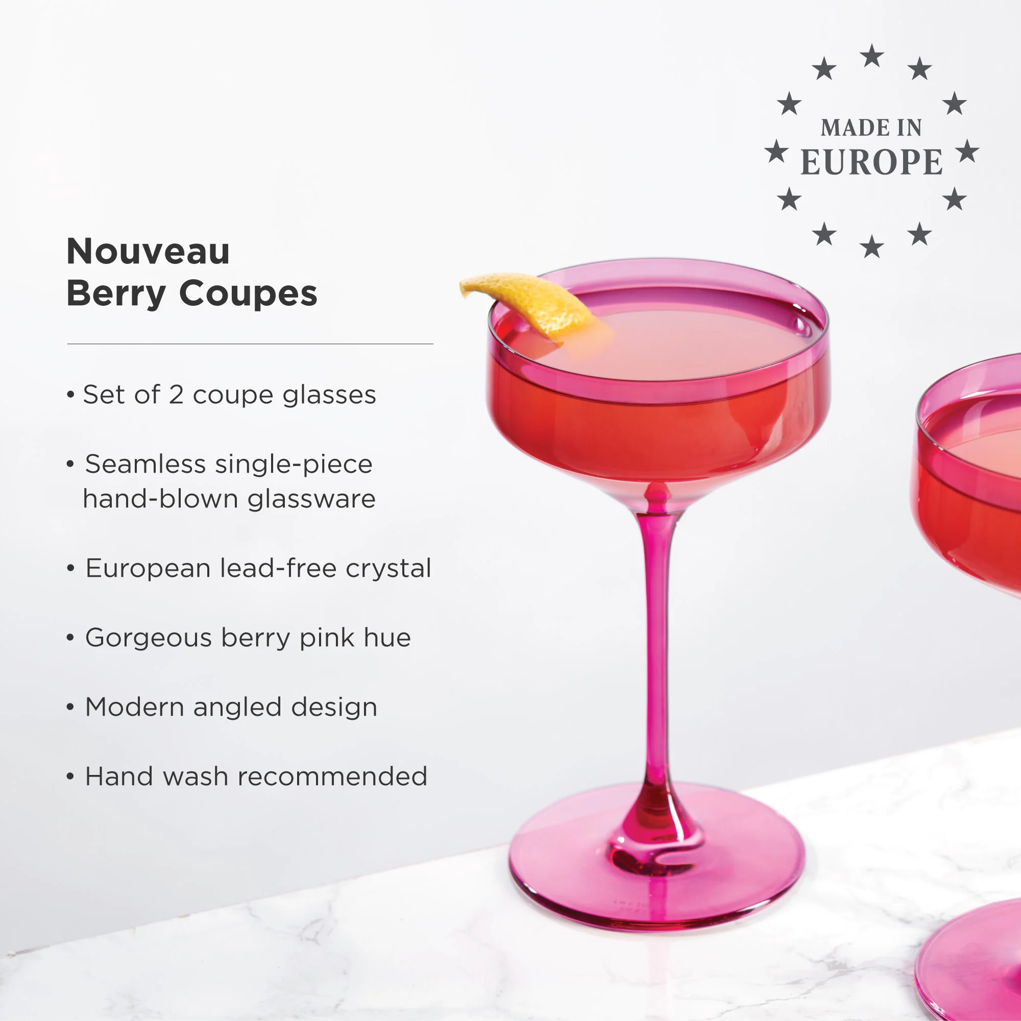 Reserve Nouveau Crystal Coupe Glasses in Berry Set of 2 - Image 5