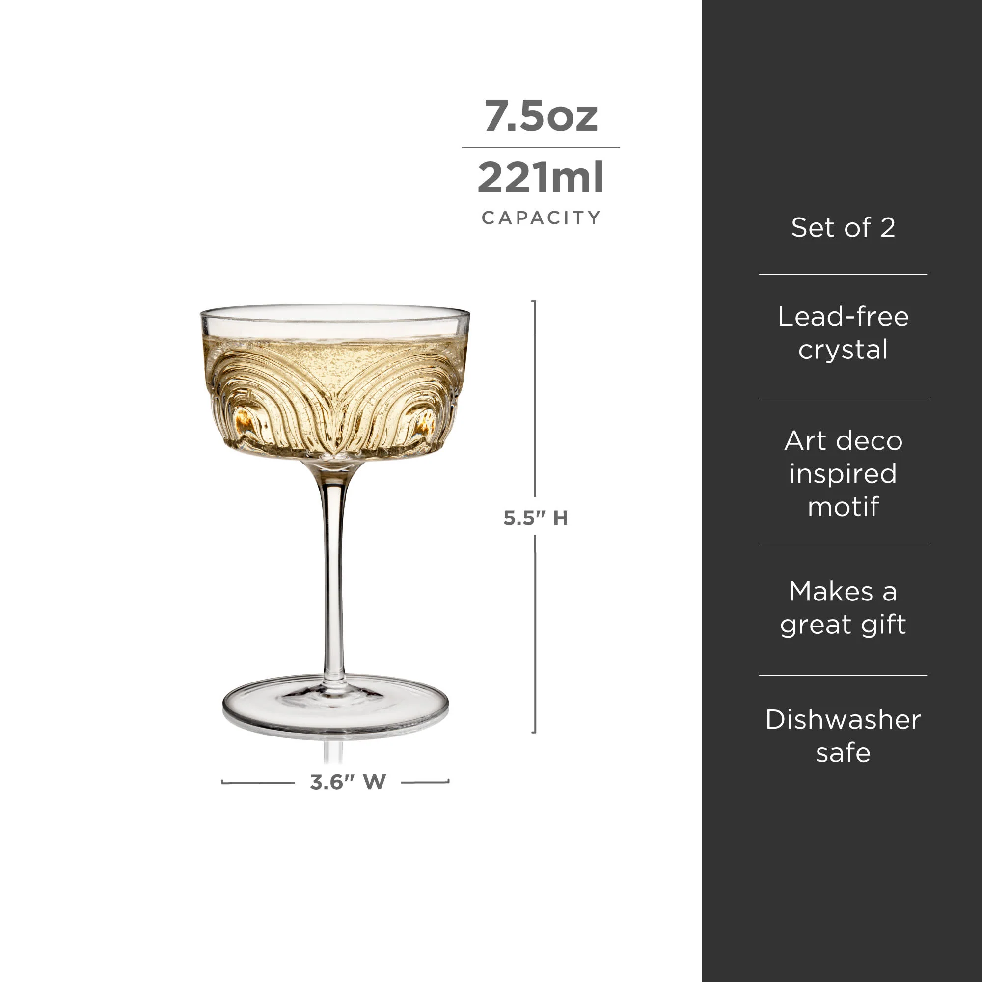 Beau Crystal Cocktail Coupes, Set of 2 - Image 6
