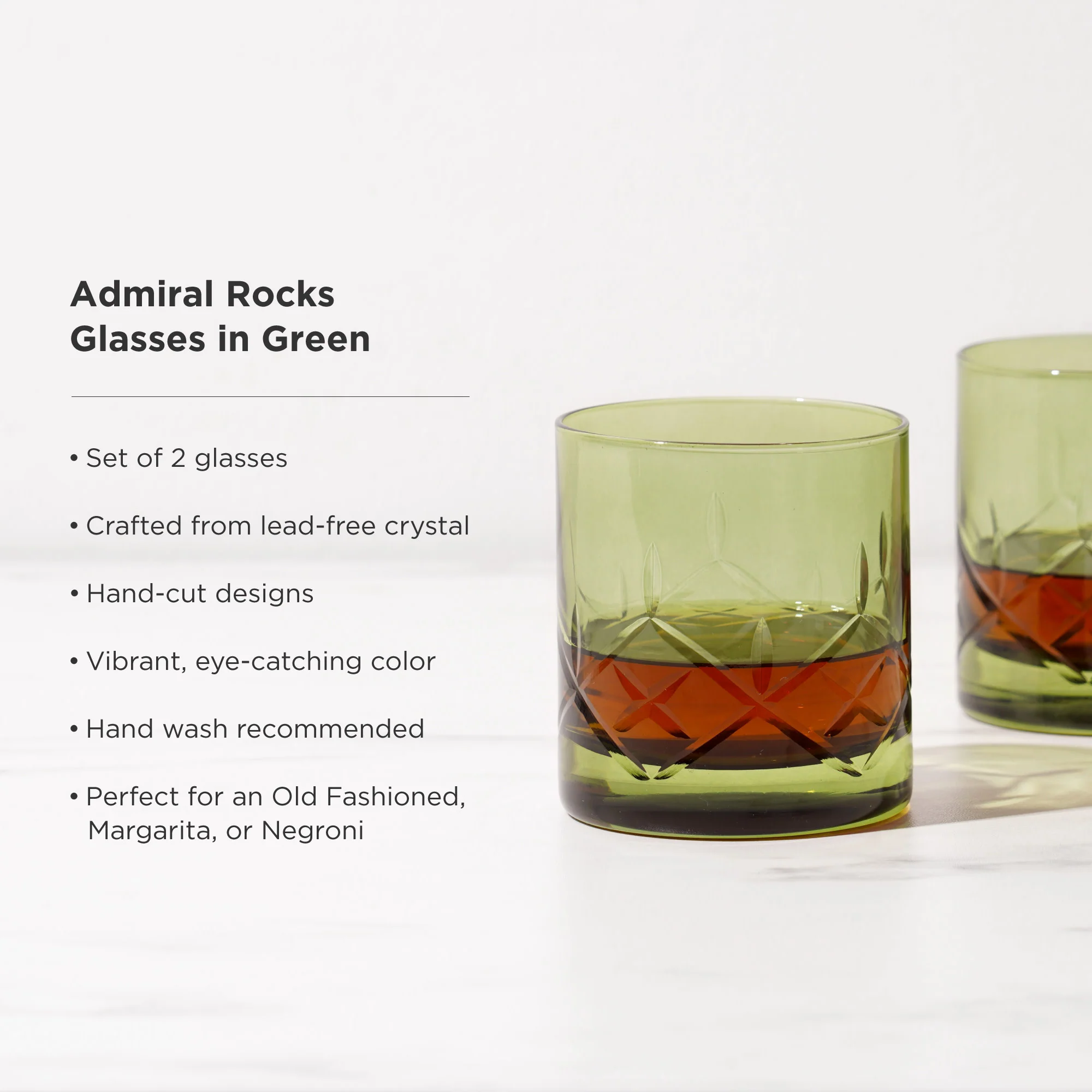 Admiral Crystal Rocks Glasses in Green Set of 2 - Image 5