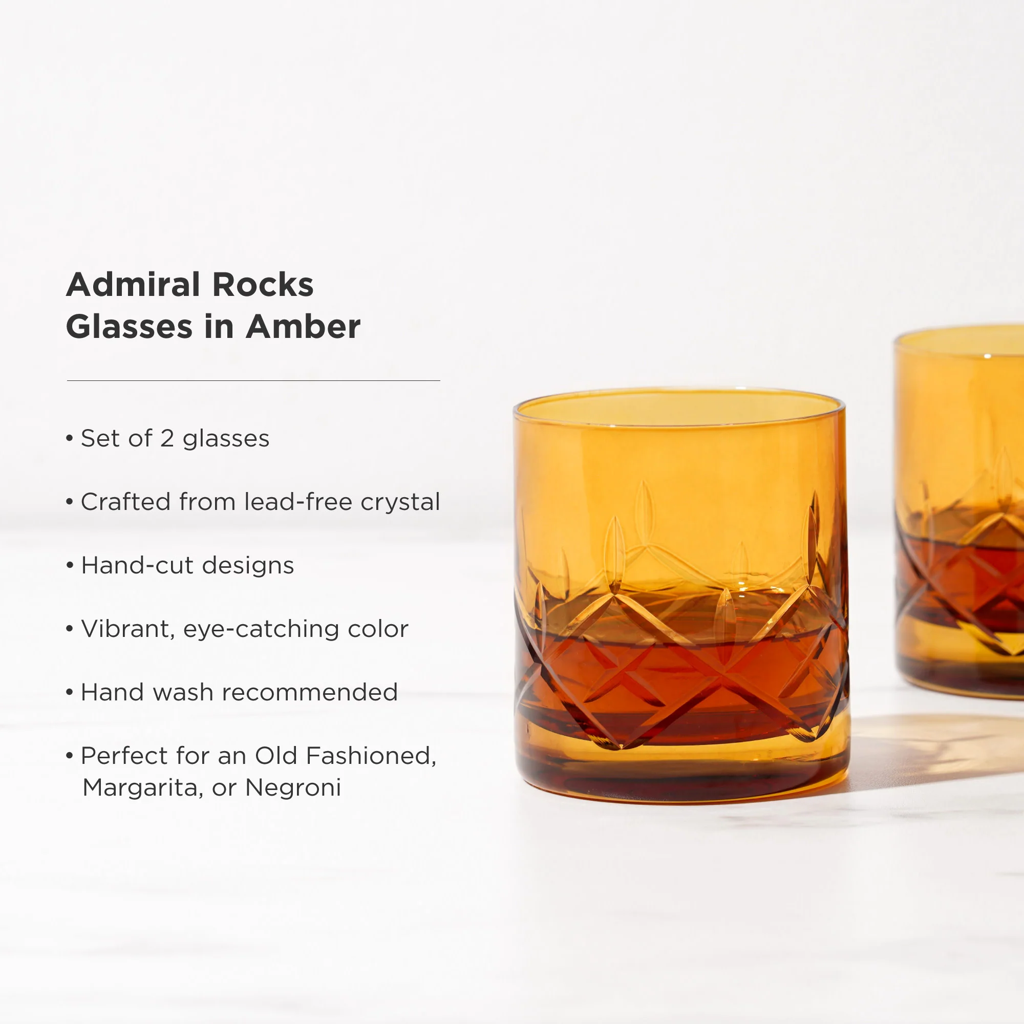 Admiral Crystal Rocks Glasses in Amber Set of 2 - Image 5
