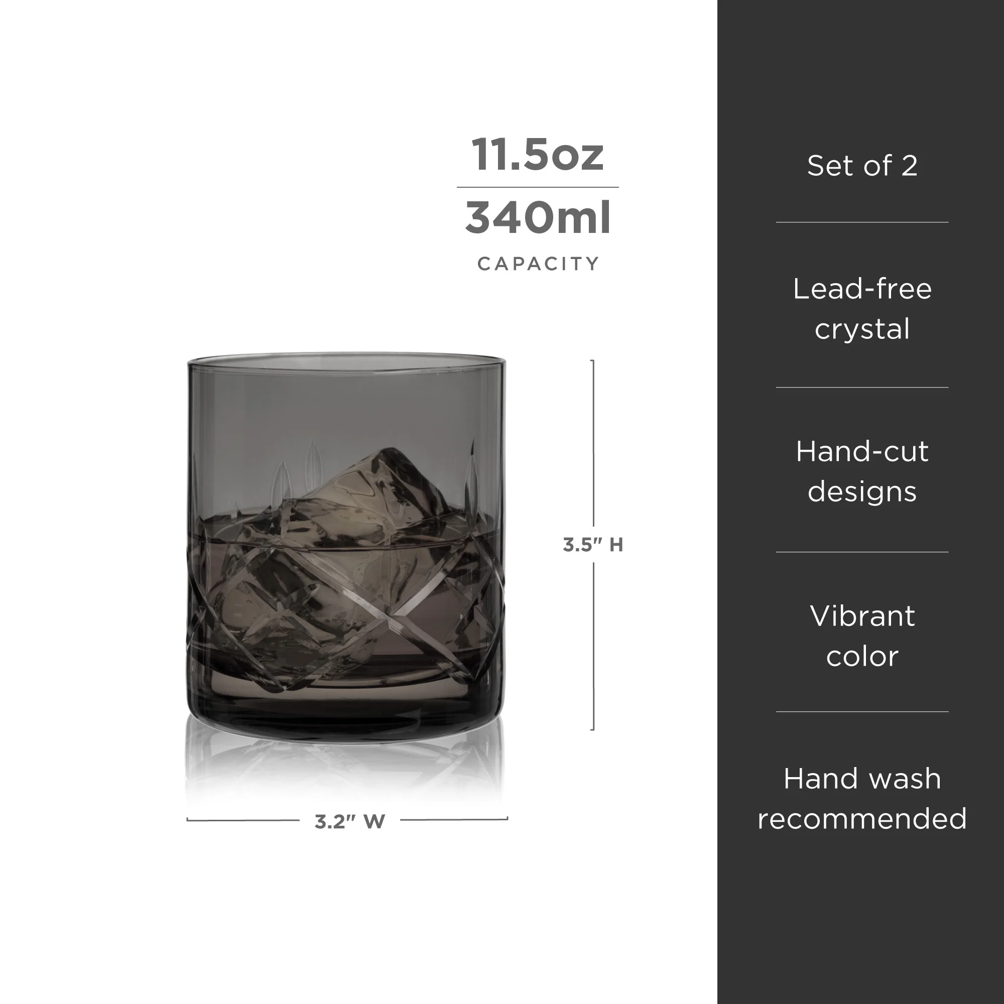 Admiral Crystal Rocks Glasses in Smoke Set of 2 - Image 6