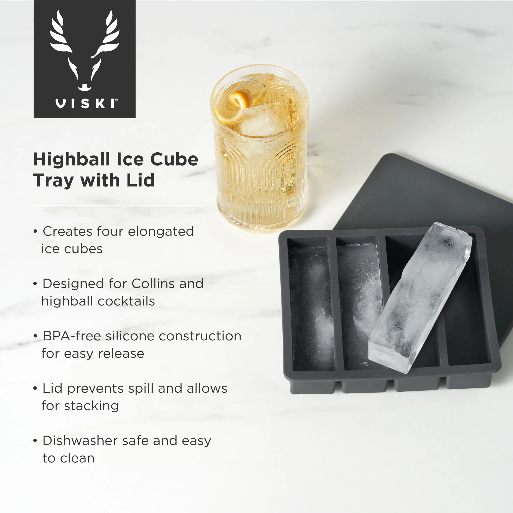 Glacier Highball Ice Cube Tray with Lid in Grey - Image 4