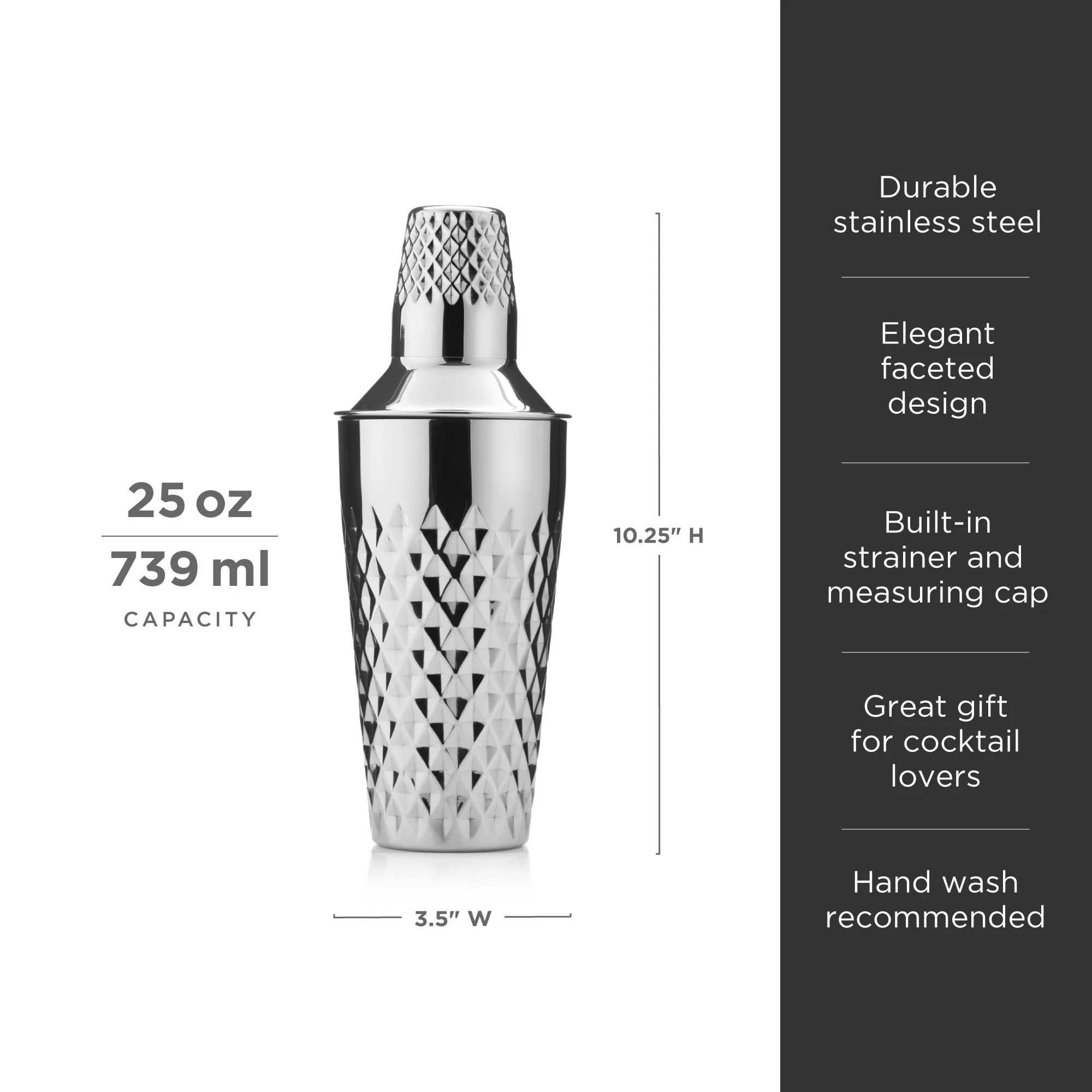Irving Stainless Steel Faceted Cocktail Shaker - Image 6
