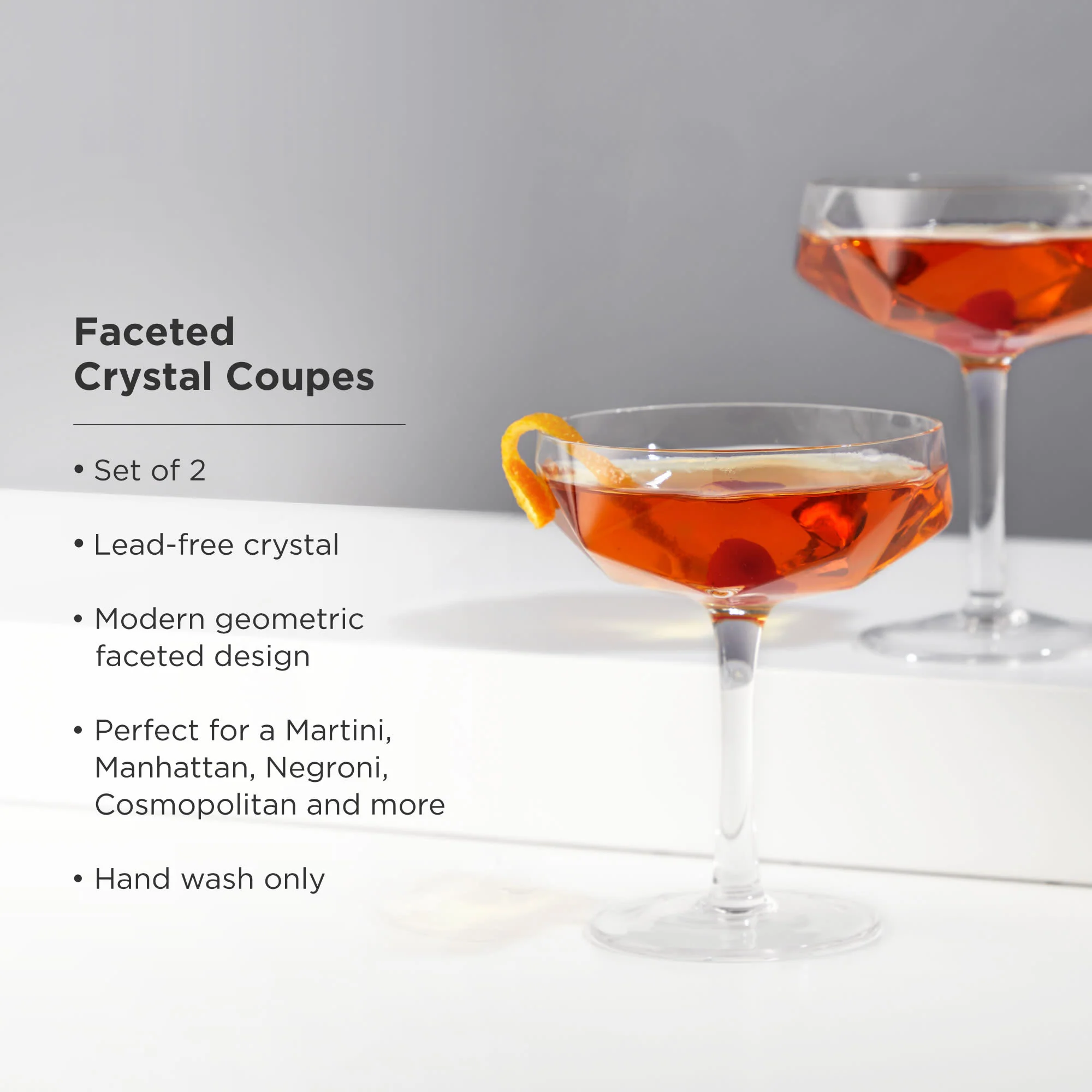 Seneca Faceted Coupe Glasses Set of 2 - Image 5