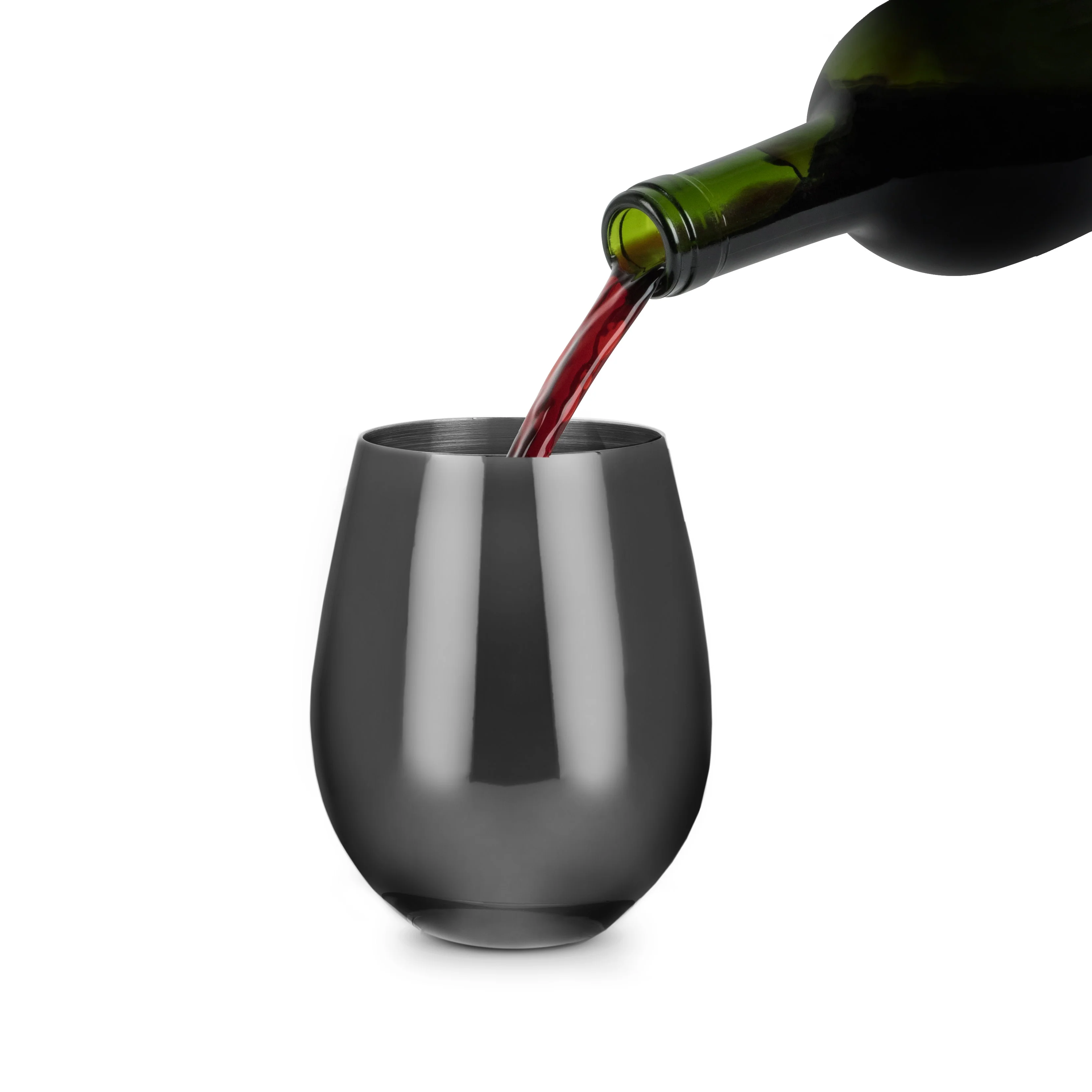 Stainless Steel Stemless Wine Glasses in Gunmetal Set of 2 - Image 4