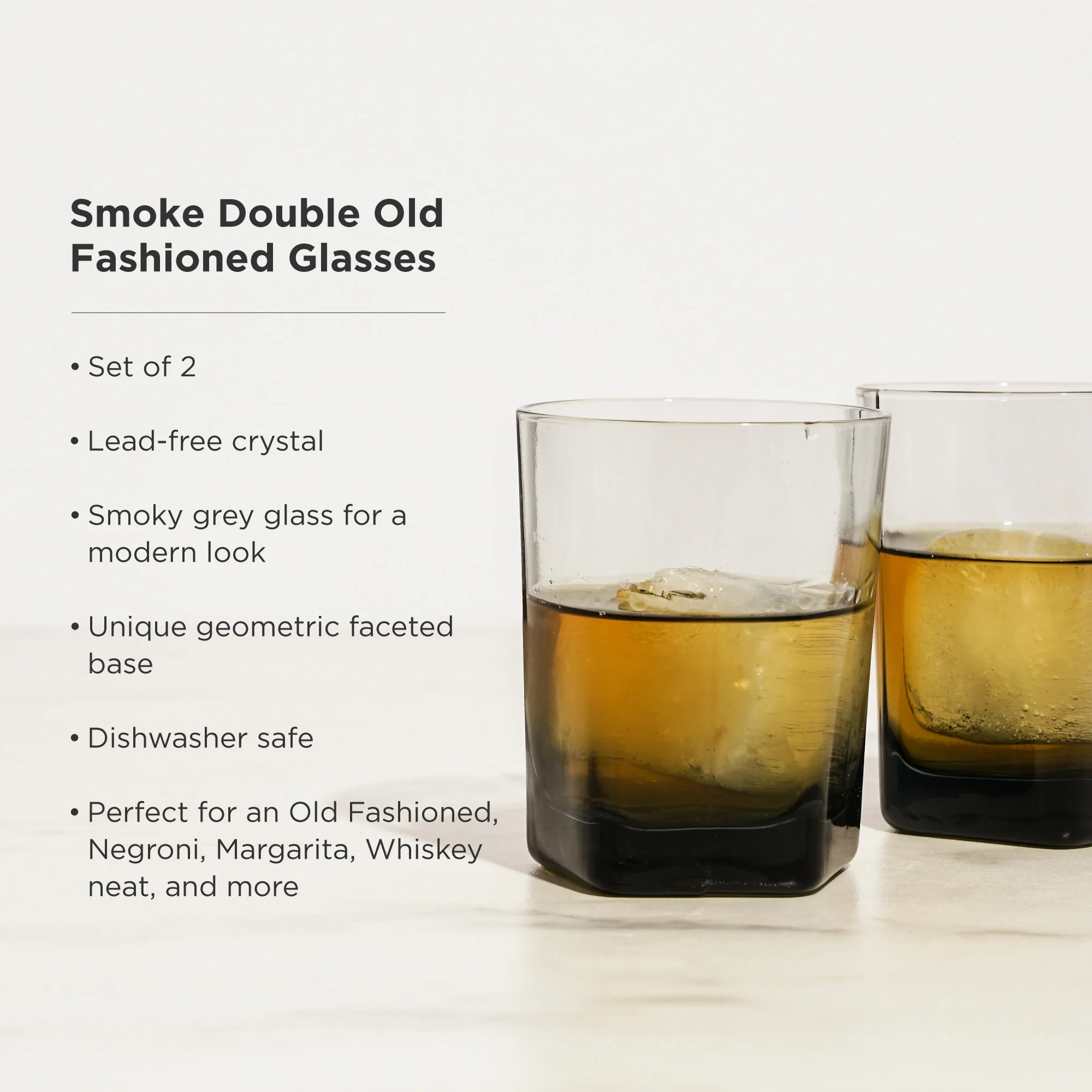 Hexagonal Crystal Double Old Fashioned Glasses in Smoke - Image 5
